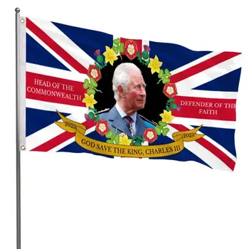 Флаг на крал Чарлз III Юниън Джак 2023 Флаг на Коронацията на британската крал издръжливи и устойчиви на избледняване Голям Флаг на престола, За да празнуват