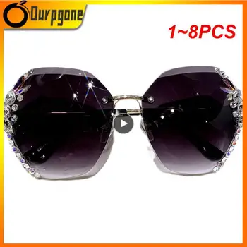 1-8 бр. Vintage слънчеви очила без рамки с кристали, марка дизайнерски обувки UV400, Модни слънчеви очила с ретро режещи лещи, градиентное слънцезащитно стъкло