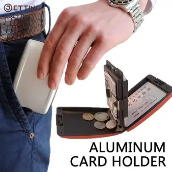 1 бр., многофункционална чанта за карти със защита от радиочестотна идентификация, калъф за защита от сканиране на притежателя на портфейла визитница, RFID-метална кредитна заключване, Алуминий