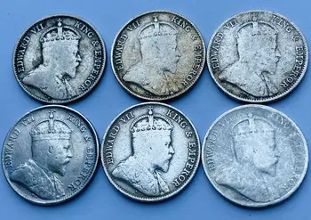 1 Сребърна монета Едуард Vii в Британска Колония Проливи 1910 г. номинална стойност от 10 Цента