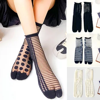1 чифт Модни Чорапи с две Чорапи, Дамски Летни Тънки Прозрачни Копринени Чорапи с Кристали, Японски Harajuku Стил, Чорапи с Разцепени Пръсти