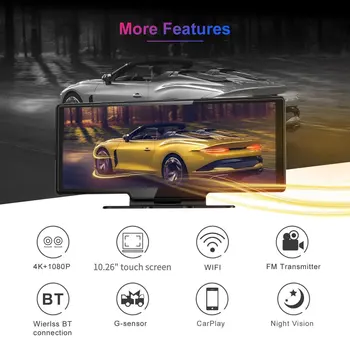 10,26-инчов автомобилна камера за 4K Dash Cam Carplay Android, Автоматично огледало за задно виждане, Видео улавяне на WIFI петлевая запис автомобилен видеорекордер