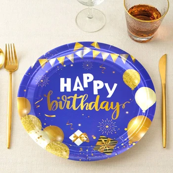 10 бр./опаковане. Празнични чиния, в синьо теми, Десерт на бюфет, торта, Трапезария чинии За момче, Украса за парти по случай рождения Ден