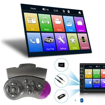 1din Стерео 7-Инчов авто Радио със 7-цветна Подсветка, Bluetooth Автомобилни Стерео Сензорен екран Определяне на разпоредби USB TF FM HD Камера за задно виждане