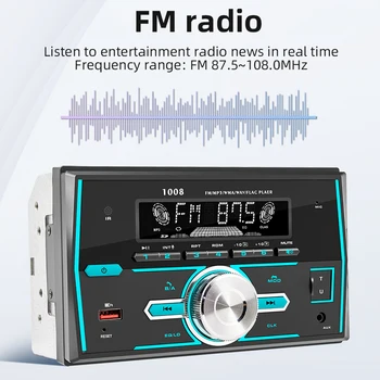 2 Din-радиото на автомобила, FM-аудио, AUX вход, Bluetooth свързване към приложението, USB зареждане, гласов асистент, LCD екран VA
