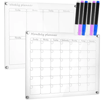 2 елемента Месечни Дъски За Планиране на Седмичните графици, Акрилна Дъска За Писане, Стираемый Стенен Календар, Бяла дъска