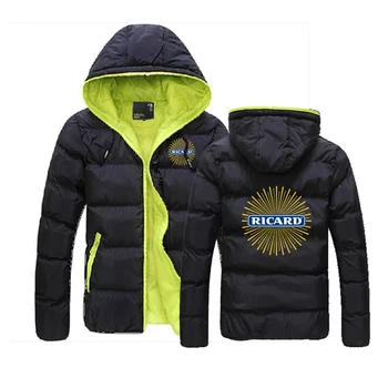 2023 Есенно-Зимно Мъжко Палто с Логото на Ricard за Почивка, Утепленное Палто в Контрастен цвят, Топло яке-пуховик с качулка, Предотвращающая замръзване