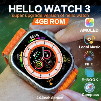 2023 Здравей Watch 3 Amoled Екран 2,04 Инча 4 GB Смарт Часовници Bluetooth Покана За Мъже Compass Series 8 За Жени Smartwatch PK HK8 Pro Max