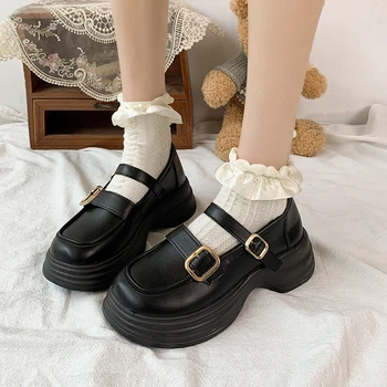 2023 Летни обувки Mary Janes в японски стил за момичета, ежедневни обувки Kawaii, однотонная дамски обувки, реколта сандали на средно обувки с катарама, тънки