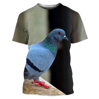 2023 Мъжки Пролетно-лятна Новата Модерна Ежедневна тениска с Кръгло деколте и къси ръкави с 3D Модел на животното Гълъб за всеки Ден