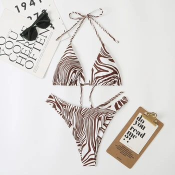 2023 Нови известните дизайнери разработват женски разделно плажна бразилски бикини от две части с оцветени шарките на зебра.