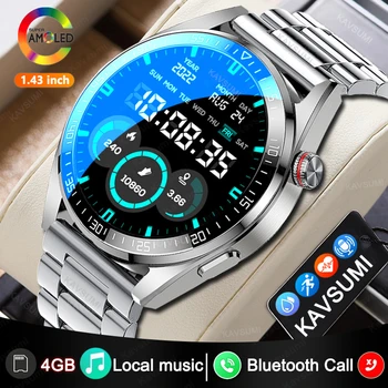 2023 Новите Смарт часовници с Bluetooth-разговори, спортни часовници с AMOLED екран 1,43-инчов, които се показват винаги време, 4 GB локална музика, Умни часовници за мъже