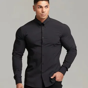 2023 Пролет-есен Мъжки Приталенная Спортна Четириъгълна еластична риза с дълъг ръкав, мъжки Социална риза, Мъжки Дизайнерски дрехи