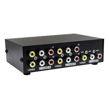 2X 4-портов AV-комутатор, RCA-switch, 4 входа и 1 Изход, Кутия за избор на композитни видео L/R, аудио-селектор за игрова конзола STB DVD