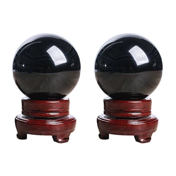 2X80 мм Натурална черна сфера, Голяма кристална топка, лечебен камък с основание