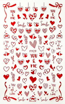 3D стикери за дизайн на ноктите Червено сърце любов Съвети по дизайн декорация на нокти Етикети за 