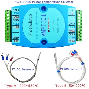 4CH -40 ~ 300 Градуса по Целзий, RTD PT100 температурен сензор, коллекторный модул RS485, аналогово отчитане Modbus RTU 