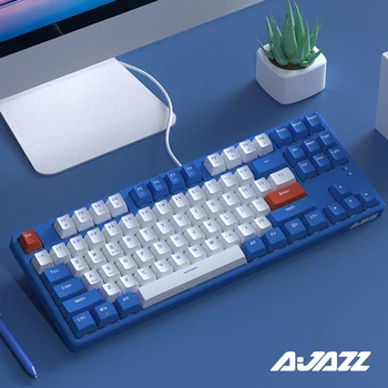 Ajazz AK871 Безжична детска Механична клавиатура, два режима на безжична Bluetooth клавиатура 2.4 G, 87 клавиши на клавиатурата с гореща замяна за геймъри