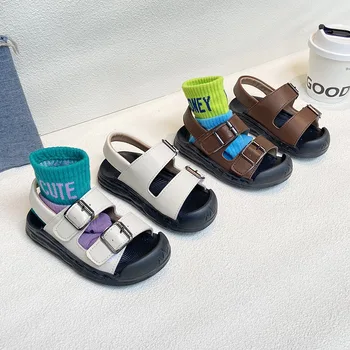CAPSELLA/детски летни плажни сандали с катарама за момчета, обувки за деца, сандали на равна подметка с каишка за момичета, размери от 21-30