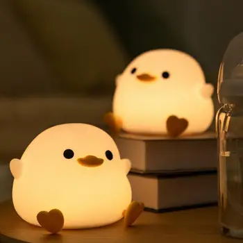 Cartoony лека нощ, led лампа-патица, която се презарежда Cartoony лека нощ-патица, Затемняемая Мека лампа за прикроватной нощни шкафчета, без трептене, Очарователна
