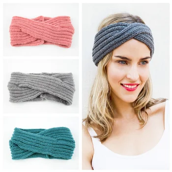 Crochet превръзки под формата на кръст, женски аксесоари за коса за момичета, Зимна топла Еластична превръзка от неопрен за коса с лък, Тюрбан ръчно изработени шапки голям размер