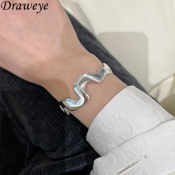 Draweye, Нередовен гривна Y2k за жени, Корейската мода, сребърен цвят, Реколта елегантни бижута, Прости Ins, Нови Гривни Mujer