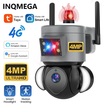 INQMEGA 4MP 4G SASHA Security Camera Камера за Външно Наблюдение със Светлинна Аларма Автоматично Следене на Цвят за Нощно Виждане Алекса/Google