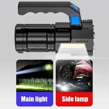 Led фенер COB, преносим, ръчен, прожектор, която се презарежда чрез USB, с двоен източник на светлина, издръжлив, водоустойчив и за разходки, лов, изследвания