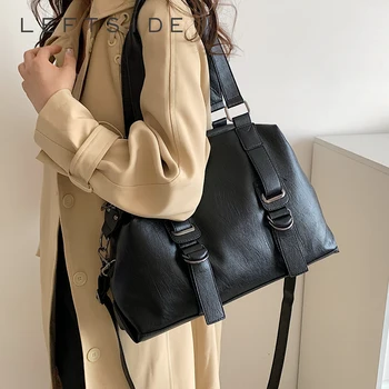 LEFTSIDE Ретро Прости Големи Чанти през Рамо от Изкуствена Кожа с Голям Капацитет за Жени 2023 Корейски Модни Чанти Чанта През Рамо
