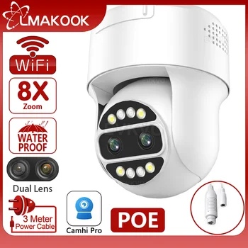 LMAKOOK 6MP Двухобъективная WIFI PTZ камера POE 4MP 8X Zoom AI Проследяване на човек NVR Сигурност за ВИДЕОНАБЛЮДЕНИЕ IP камера Видеонаблюдение Camhi Pro