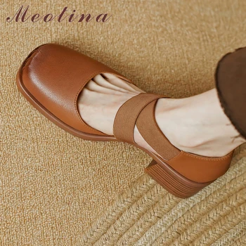 Meotina/Дамски обувки-лодка от естествена кожа от две части с квадратни пръсти в гъст средно ток и преминаването каишка; Модни дамски обувки за кариера; сезон Пролет-есен; 40