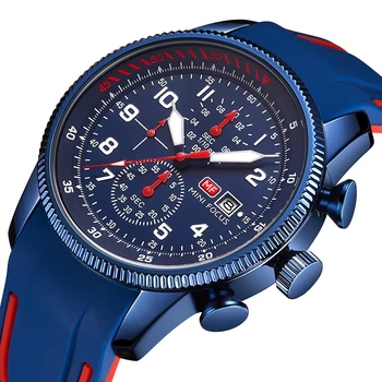 MINIFOCUS, най-добрата марка за Луксозни Мъжки кварцови часовници, Модерен Бизнес Водоустойчив Многофункционален мъжки часовници, Силиконов каучук, спортен Хронограф