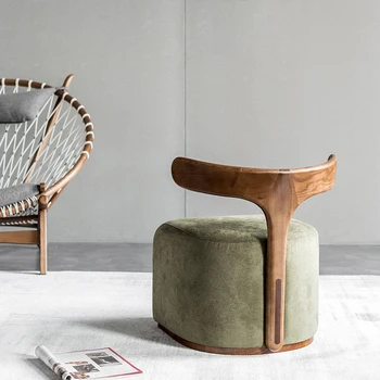 MOMO Nordic Модерен Дизайн Креативен текстилен стол с гръб от масивно дърво За почивка/столче за подмяна на на обувките Стол Нова