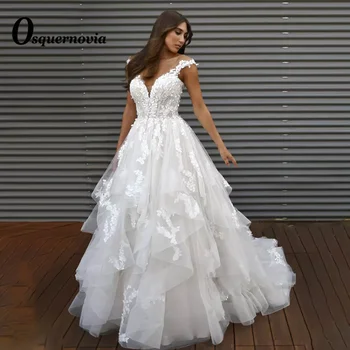 Osquernovia Класическа Сватбена рокля за булката 2023, Многослойни апликации с рюшами, Vestidos De Новия Трапецовидна форма с отворен гръб, Персонализирани