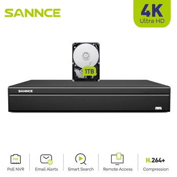 SANNCE 16CH 8MP POE Видео H. 265 + 4k NVR Видеонаблюдение Подкрепа за 3MP 5MP 6MP 8MP Камера IPC
