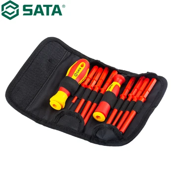 SATA 09304 10 Сменяеми Комплекти отвертки с изолация VDE и устойчивост на натиск, висока твърдост, остър нож, плоски