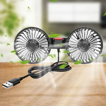 USB 5V Електрически Chiller на Въздуха С Двойна Глава, Авто Фен На Присоске, Въртящи се На 360 Градуса, Регулируеми 3 Скорости, Автомобилни Уреди