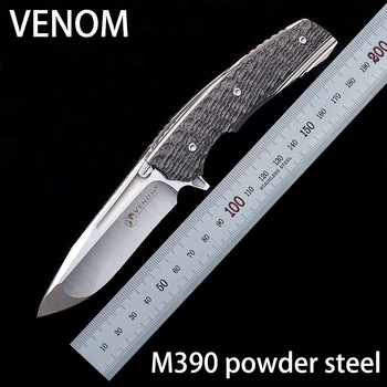 VENOM M390 Джобен сгъваем Нож за самозащита, нож от титанова сплав + дръжка от въглеродни влакна, нож за оцеляване в сражение на открито