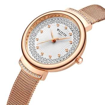 Walishi/ Дамски модни часовници с миланским мрежесто лента, украсена с диаманти, Водоустойчиви часовници с предохранителем