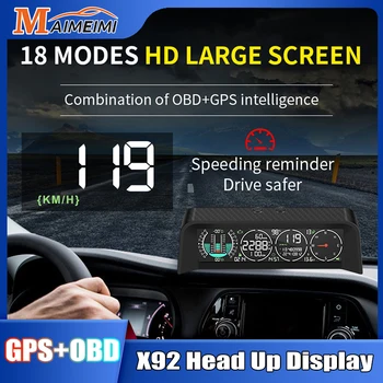 X92 Авто централен дисплей Smart GPS OBD HUD Офроуд интелектуално ниво, М височина, Скоростомер, Оборотомер, Време, Напрежение, Компас