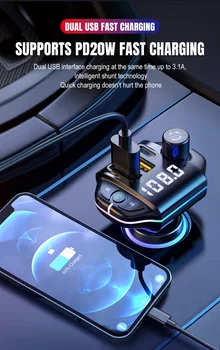 Автомобилен Bluetooth плейър A10 3.1 A, Запалки, зарядно за кола PD, зарядно за кола с два USB, FM трансмитер
