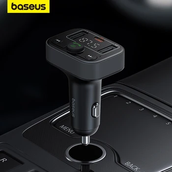 Автомобилен FM трансмитер Baseus Безжична Bluetooth хендсфри 5.3 с бързо зарядно за кола устройство PD 18 W, авто радиомодулятор с две USB-модуляторами MP3 плейър