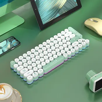 Акумулаторна Безжична Bluetooth клавиатура в стил пънк С RGB подсветка, Двухрежимная клавиш за изключване на звука, слот клавиатура за настолен лаптоп