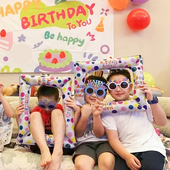 Алуминиева Фотобудка с балони от фолио за рожден Ден, Фоторамка честит Рожден Ден, Globos, подпори за фотосесия, украса за партита, подаръци за деца