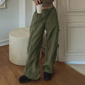 Американски панталон-карго, женски годишният нов дизайн с завязками, свободни тънки широки гамаши с висока талия, ежедневни панталони