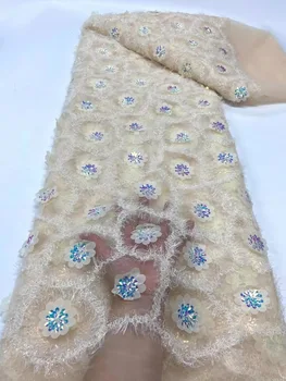 Африканска лейси плат 2023 Благородна Лейси плат в Нигерия стил с пайети, Френска млечна коприна плат за сватбена рокля