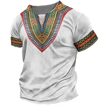 Африканска нова мъжка тениска с дашики, традиционно облекло, Къс ръкав, Ежедневни Градинска мода, Къс ръкав, Реколта дрехи в етнически стил