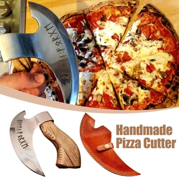 Брадва за рязане на пица ръчно изработени От неръждаема Стомана Viking, Нож за пица с дървена Дръжка, Многофункционален Нож за пица с въртящ се нож