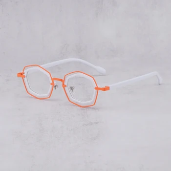 Висококачествени Ацетатные очила, Полигональные очила, Мъжки Реколта Оптични Очила по Рецепта, Дамски слънчеви Очила Оранжеви на цвят Очила 76851