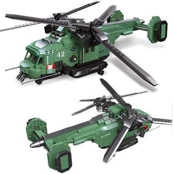 Военен Двухроторный Хеликоптер Градивен елемент на Самолет Модел Самолет Тухла WW2 Оръжия Войници Играчки За Деца, Подарък MOC
